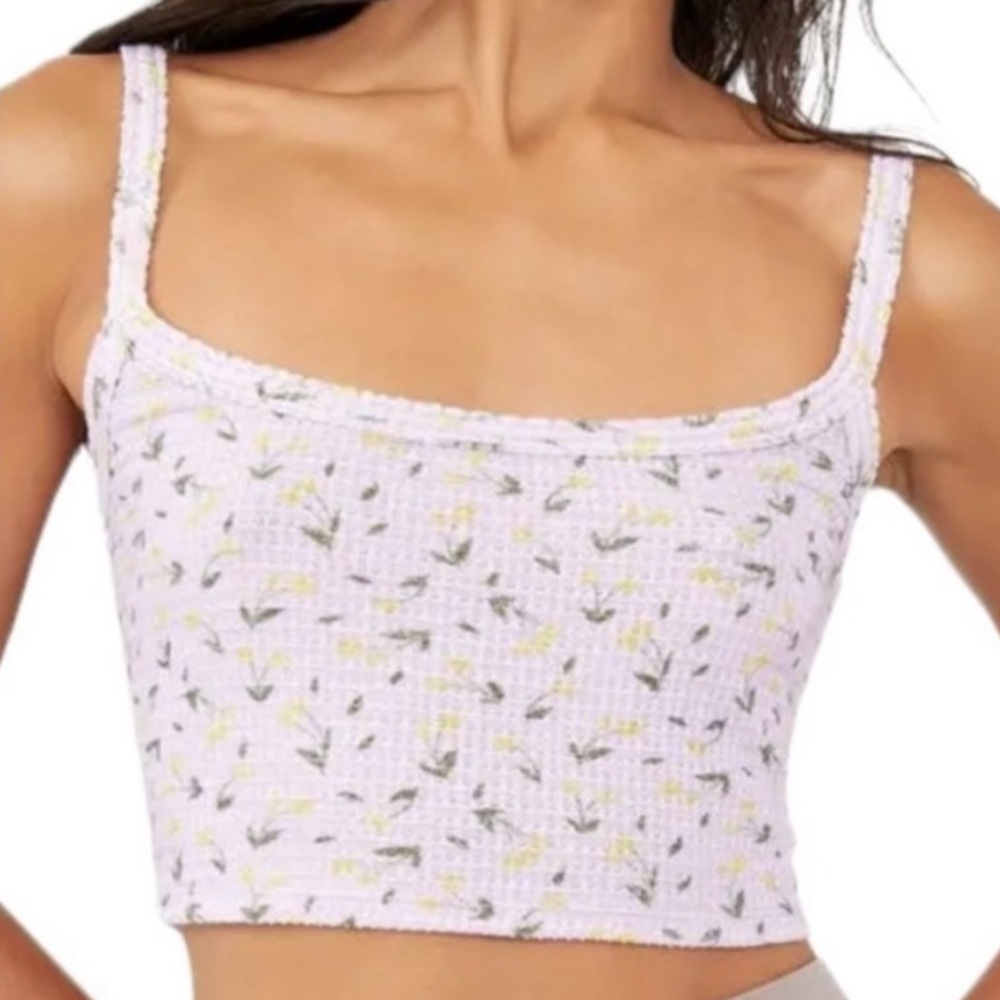 Free People Intimately Lavender Floral Print Cropped Tank Size Small
